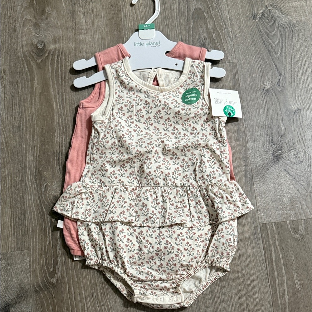 Little Planet Floral and Pink Bodysuit Set